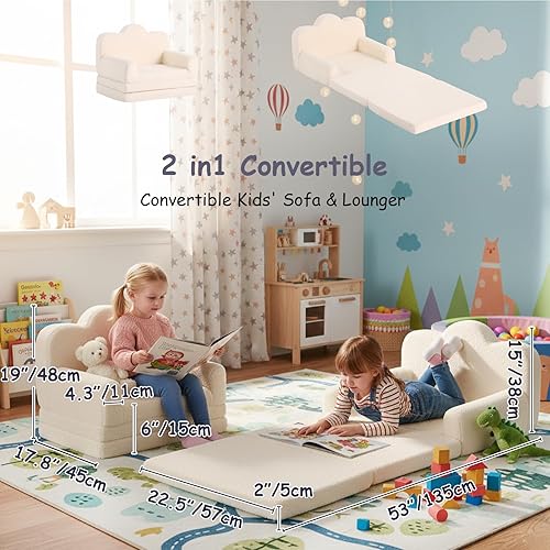 Miniatura 73 de Tiita Silla para niños, cómodo sofá plegable para niños, sofá ligero para niños con asa de transporte y bolsillos laterales, reposabrazos de espuma