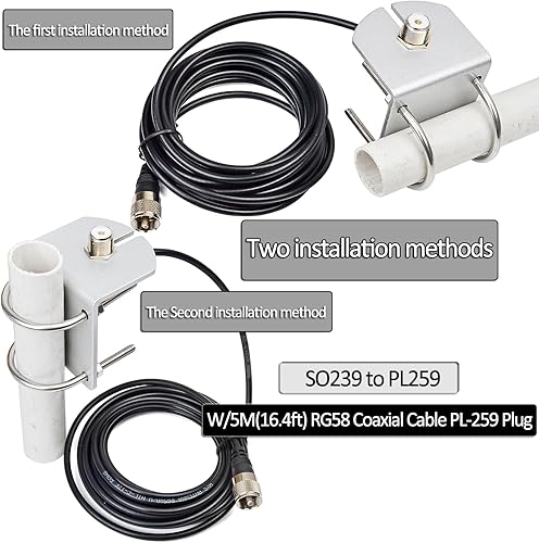Miniatura 3 de HYS Soporte de antena móvil de montaje en forma de L SO239 a PL-259 W16.4 pies (16.4 ft) Cable coaxial RG-58 de baja pérdida, aluminio resistente
