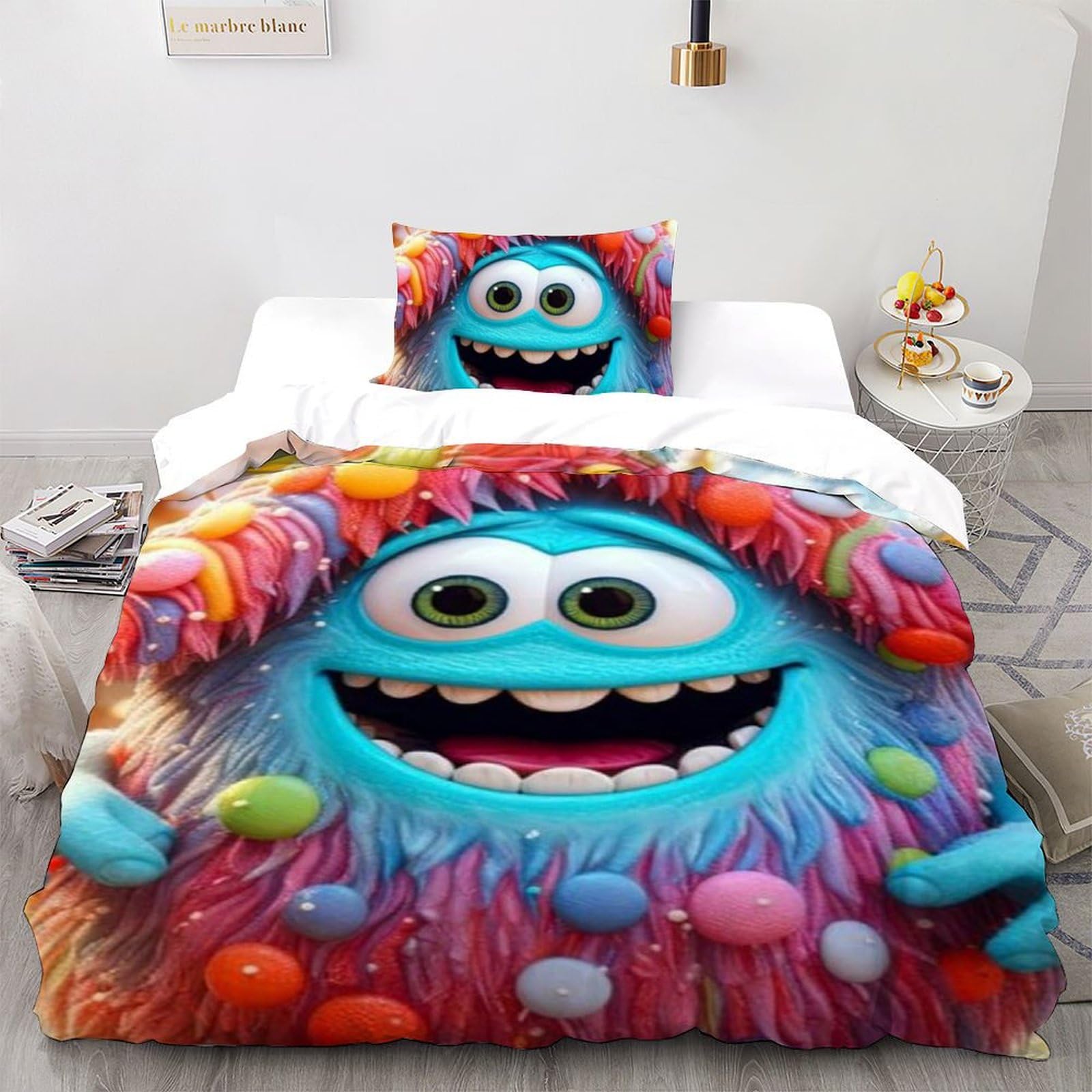 Housse de couette monstre coloré facile à laver pour lit simple enfant