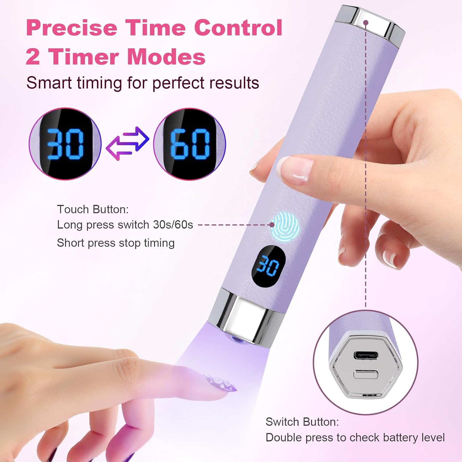 Mini UV Nail Lamp, Portable Flash Cure Light with Upgraded Magnetic Stand & Smart Sensor - Rechargeable Nail Dryer Fast Curing Gel Nails at Salon,Home & Travel (Purple)