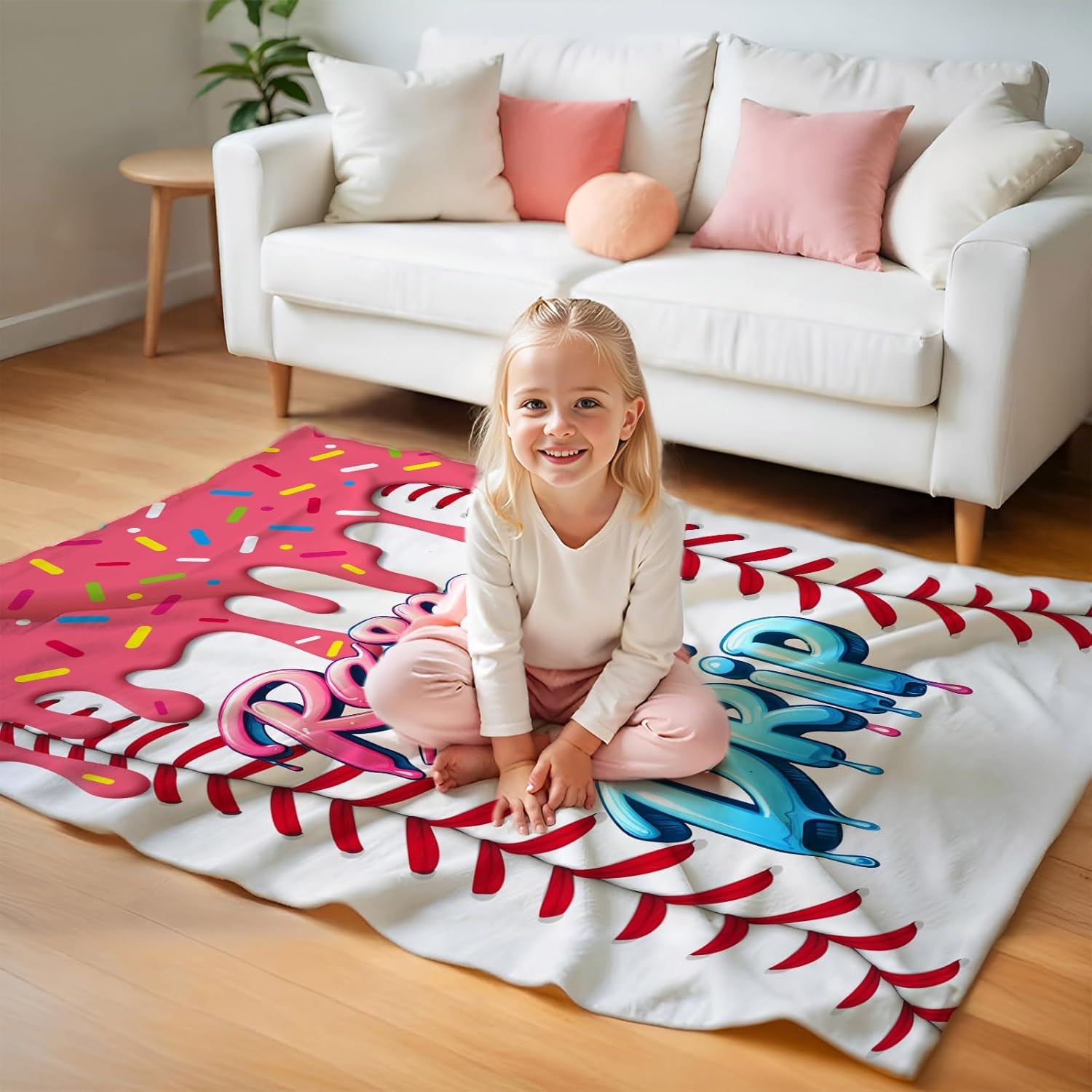 Kids Blankets for Girls Baseball Blanket for Kids 3-8 Gifts for Baseball Lovers Teammates, Cute Pink 50 x 40 Inches Sports Flannel Throw for Sofa Bed Living Room Decor - Image 5