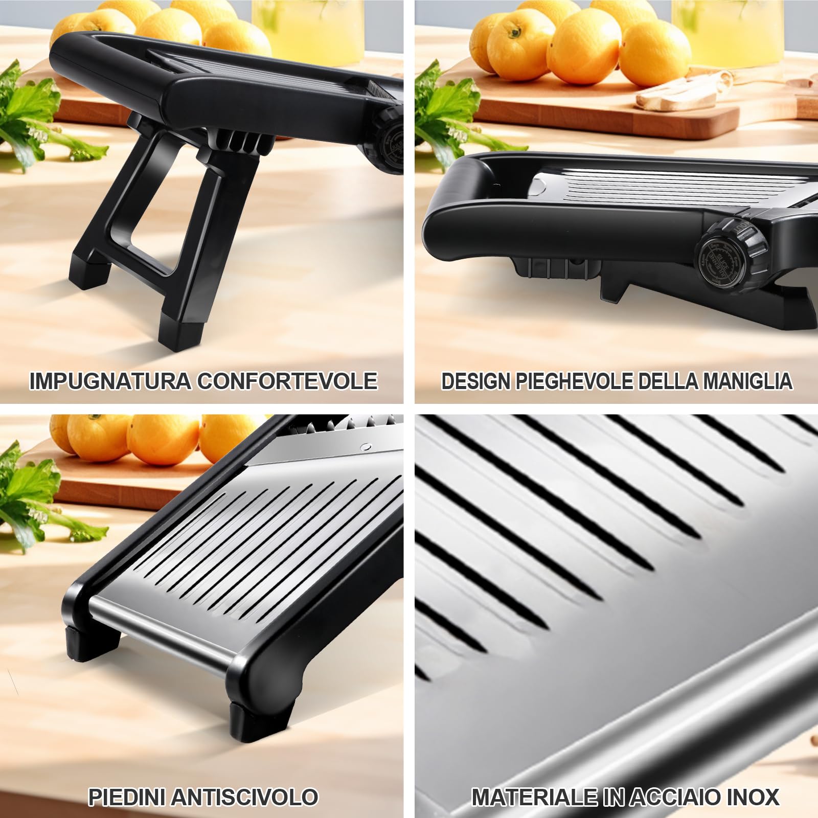 Mandolina Verdure Regolabile 10 In 1 - Affettatrice Professionale In Acciaio Inox Con Guanti Sicurezza - Foto 3