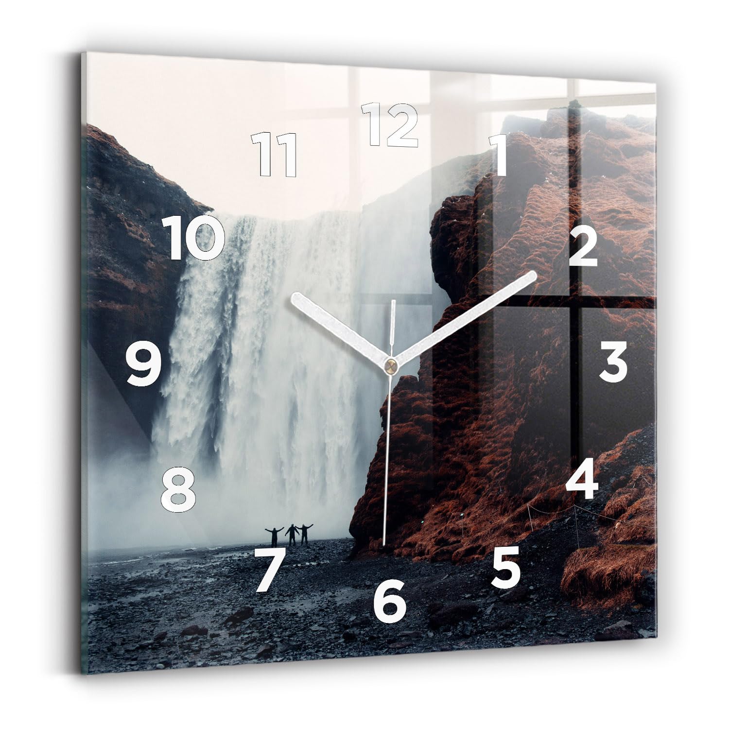 Horloge numérique et analogique silencieuse à pile avec décor cascade