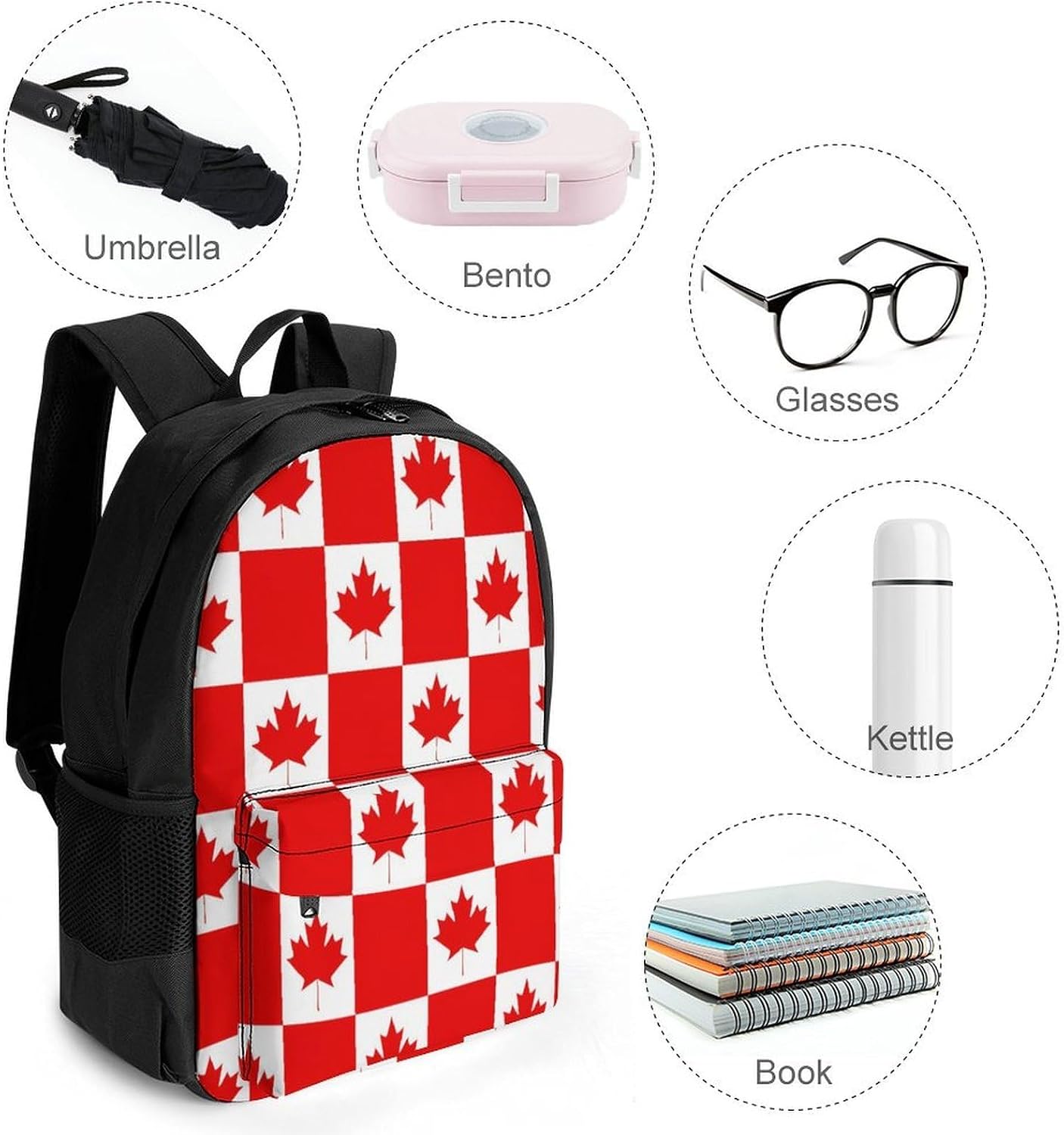 Canada Maple Leaf Checkerboard Backpack Lightweight Backpacks Work Bag