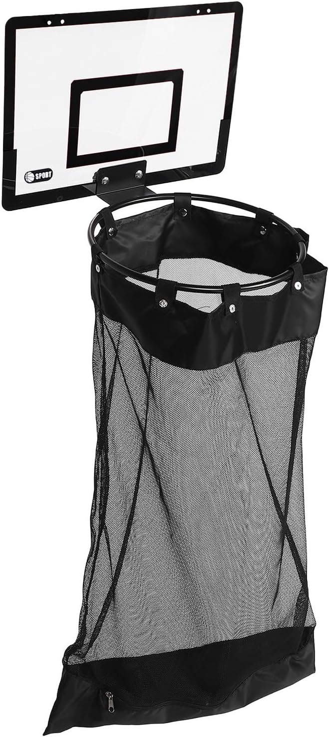 Zippered Door-mounted Laundry Hamper Basket with Basketball Rim Style, Mesh Hanging Storage Organizer for Room, Dormitory, Bathroom, Space-saving Laundry Bag