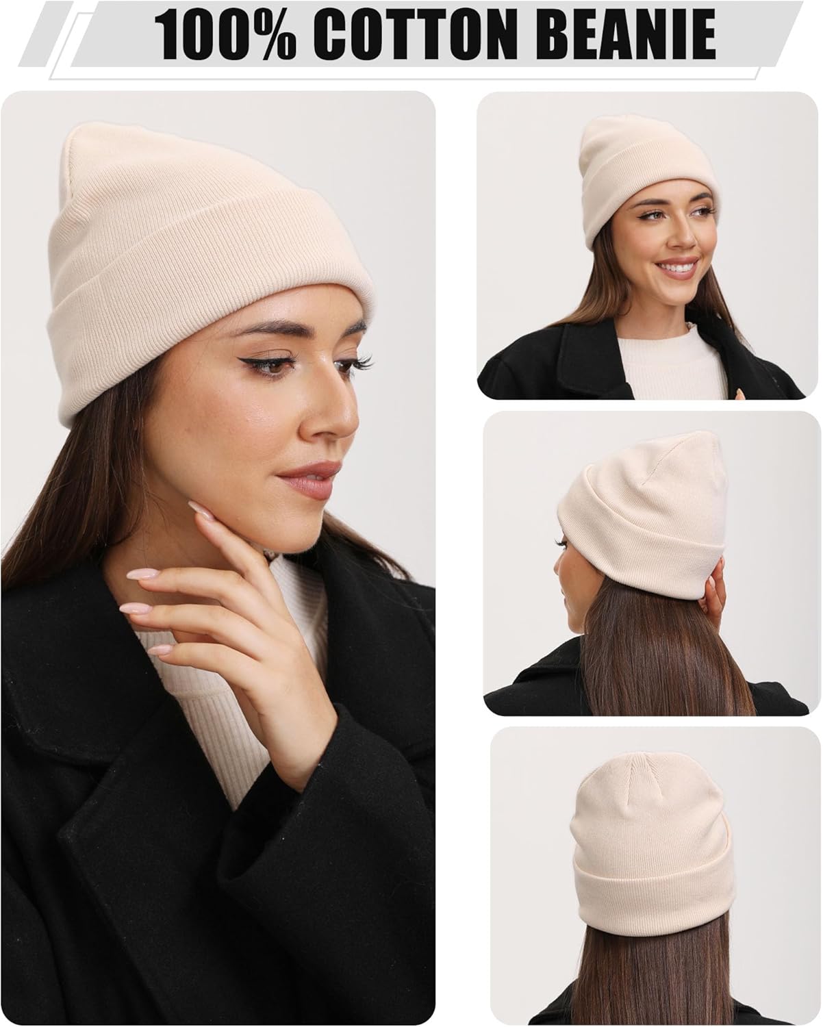 100% Cotton Beanie Hat- Unisex Ultra Soft Winter Warm Stretch Knit Cuffed Hats Fisherman Beanies Skull Cap - Image 4