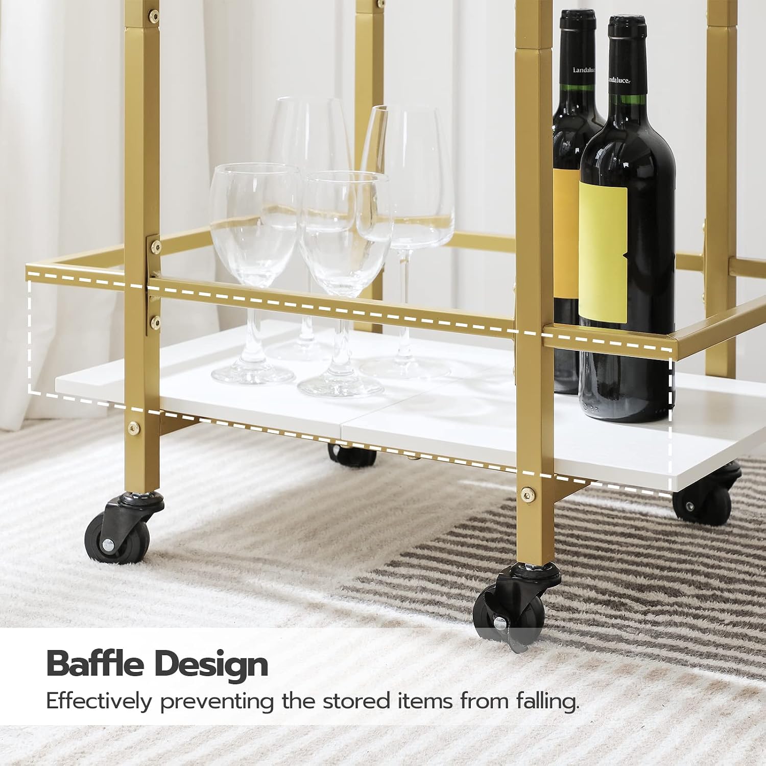 HOOBRO Bar Cart, Home Bar Serving Cart, 2-Tier Drink Cart with Lockable Wheels, Wine Cart with Wine Rack for Small Spaces, Rolling Wine Cart for Living Room, Party, Bar, White and Gold DW56TC01
