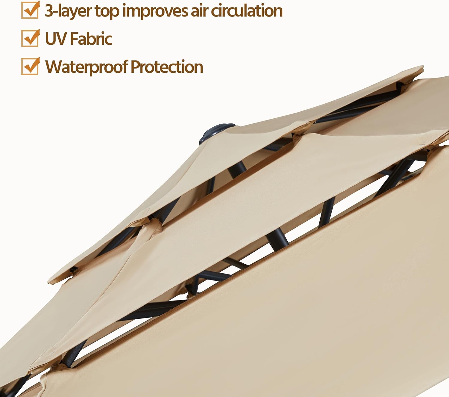 Yaheetech 3-Tier Patio Umbrella 10ft Vented Outdoor Canopy Sun Shade Large Market Table Umbrella Double-layer Cloth & Push-button Tilting for Yard/Garden/Park Tan