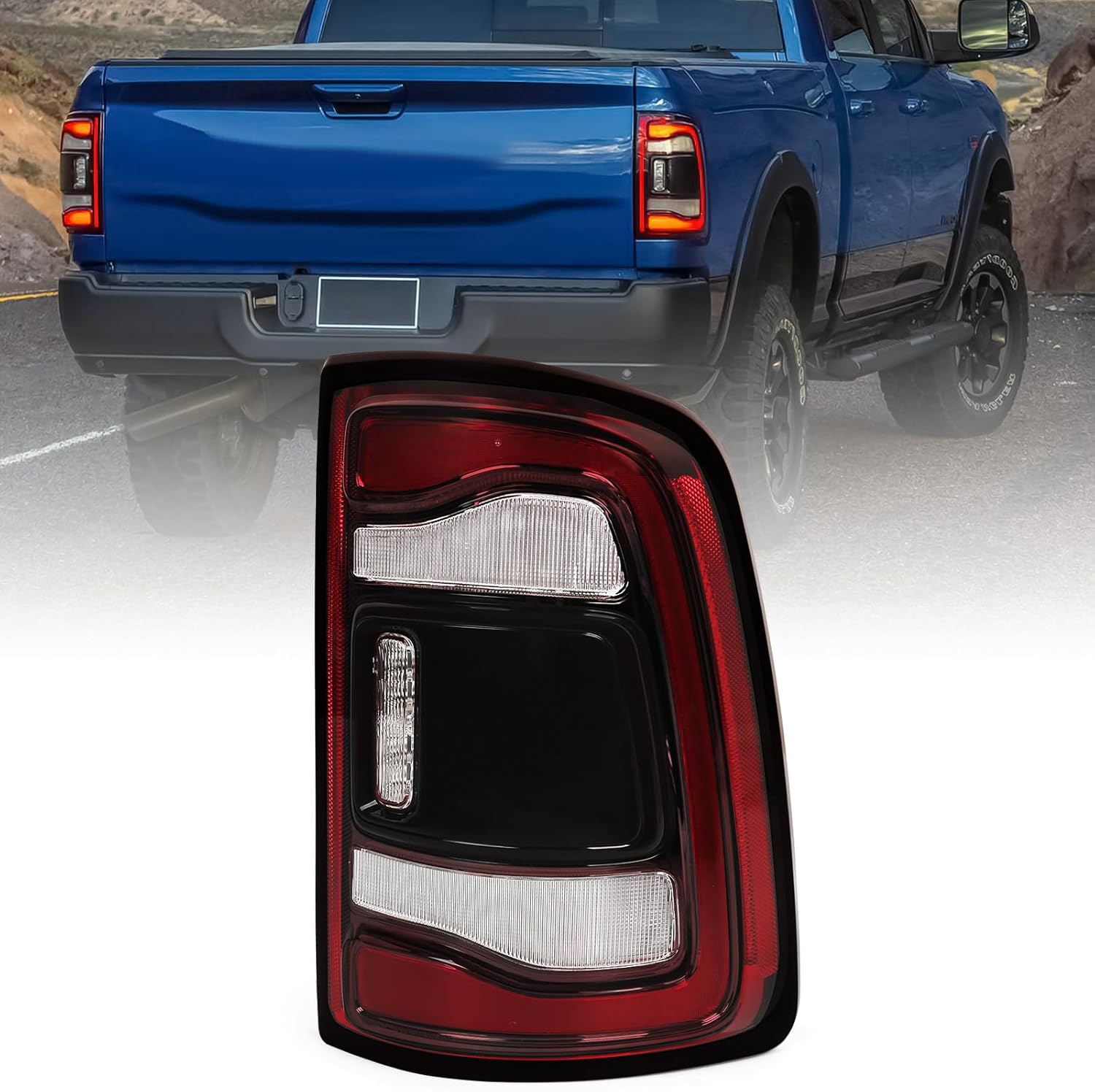 LED Tail Light Assembly For Dodge Ram 2500 3500 w/Blind Spot (Module NOT Included) 2019 2020 2021 2022 2023 2024 Left Driver Side Black Bezel Rear Lamp 68361723AH CH2800224