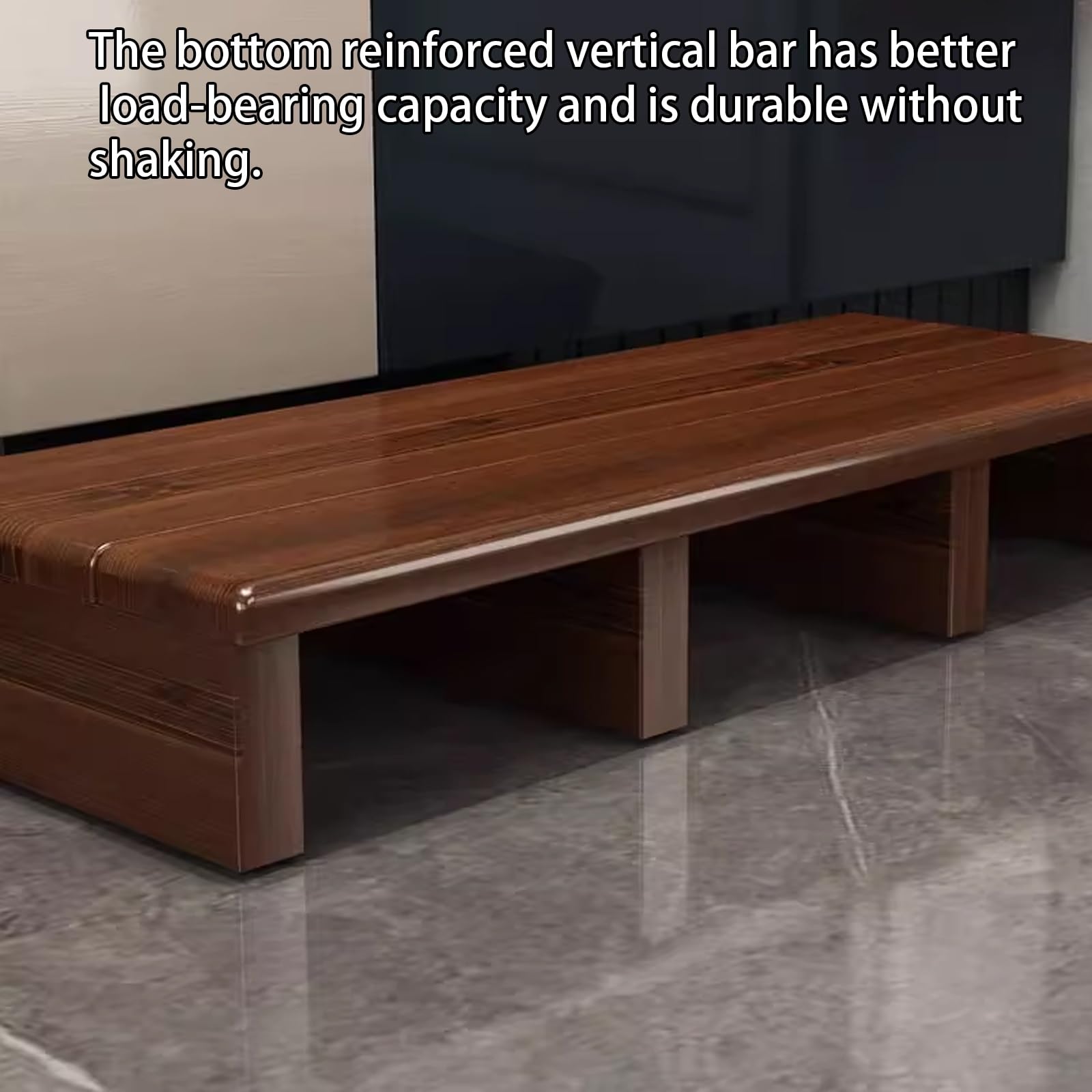 Solidny stołek z litego drewna z kątowymi żelowymi wzmocnieniami i antypoślizgowymi podkładkami, ekologiczny design kawowy kolor 90 x 30 x 15 cm idealny dla dzieci i dorosłych