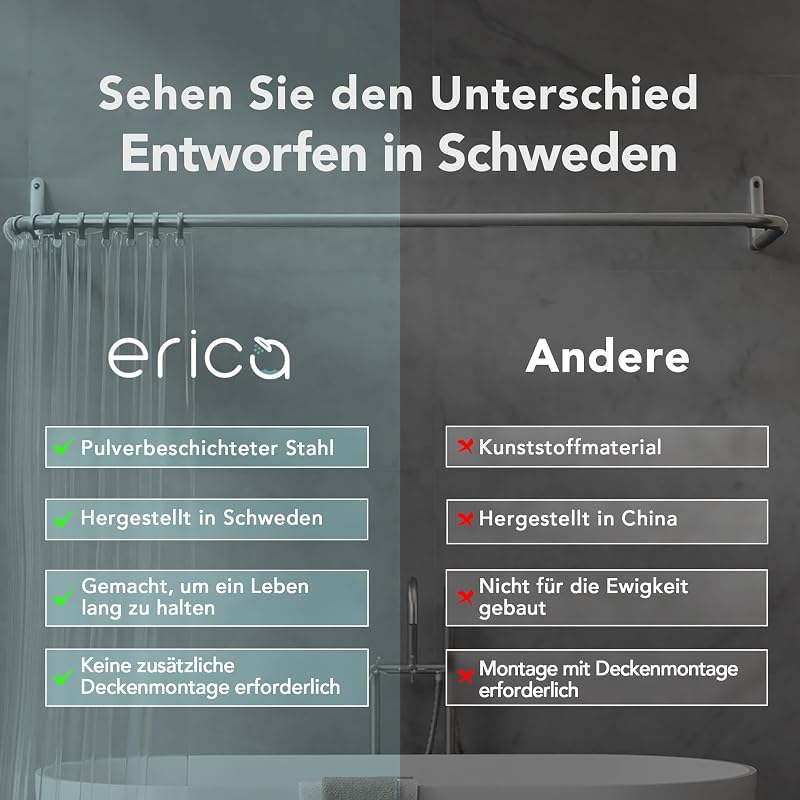 Erica U-alakú zuhanyfüggöny rúd 70x165x70 cm - Falra szerelhető, PVC bevonatú, rozsdamentes acél, fürdőszobai kiegészítő