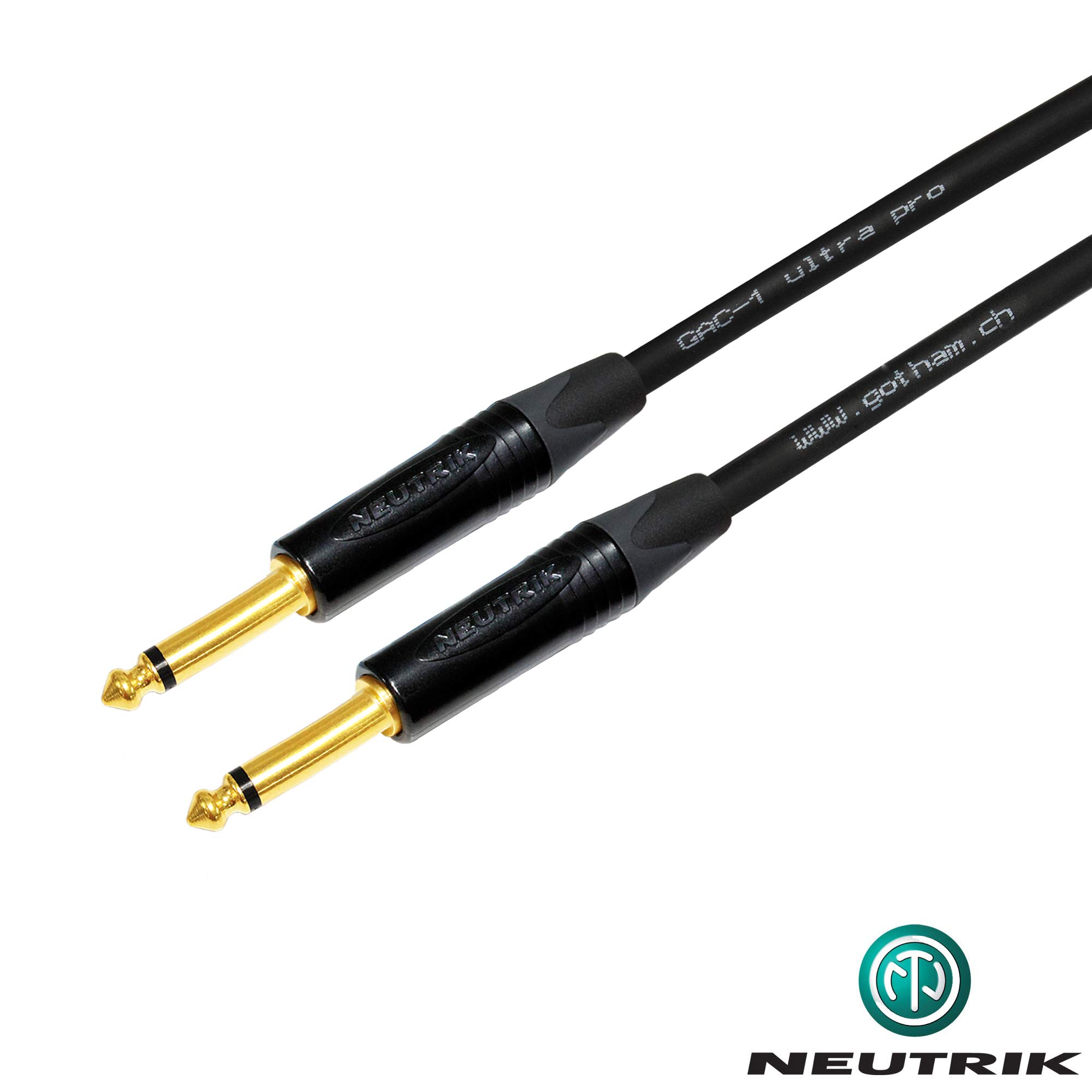 Gotham GAC-1 Ultra Pro - Cable de instrumento para guitarra y bajo nivel (2 pf/ft), 5 m, con conectores Neutrik chapados en oro de 6,35 mm