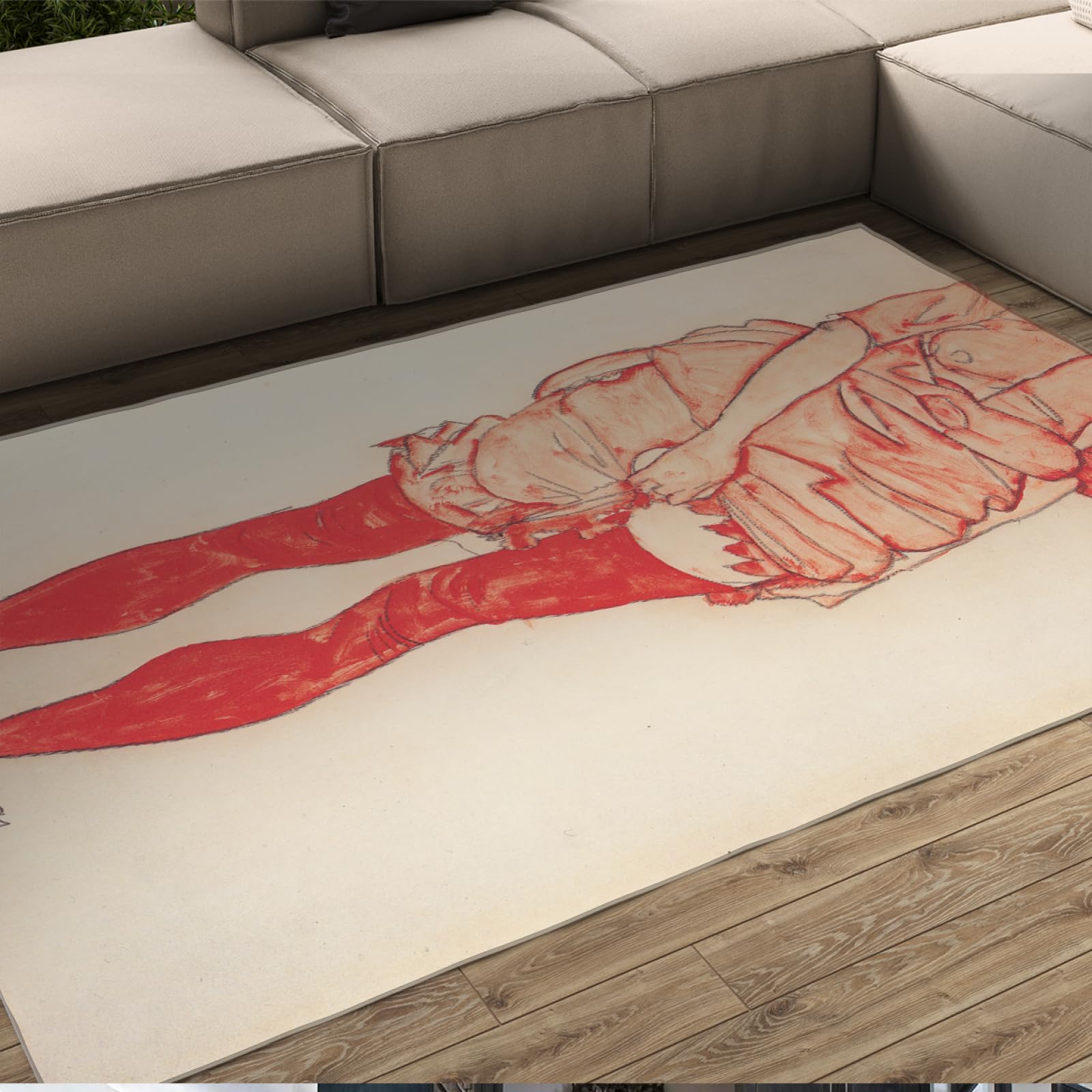 Tapis Egon Schiele rouge moderne pour réchauffer l'ambiance de votre chambre