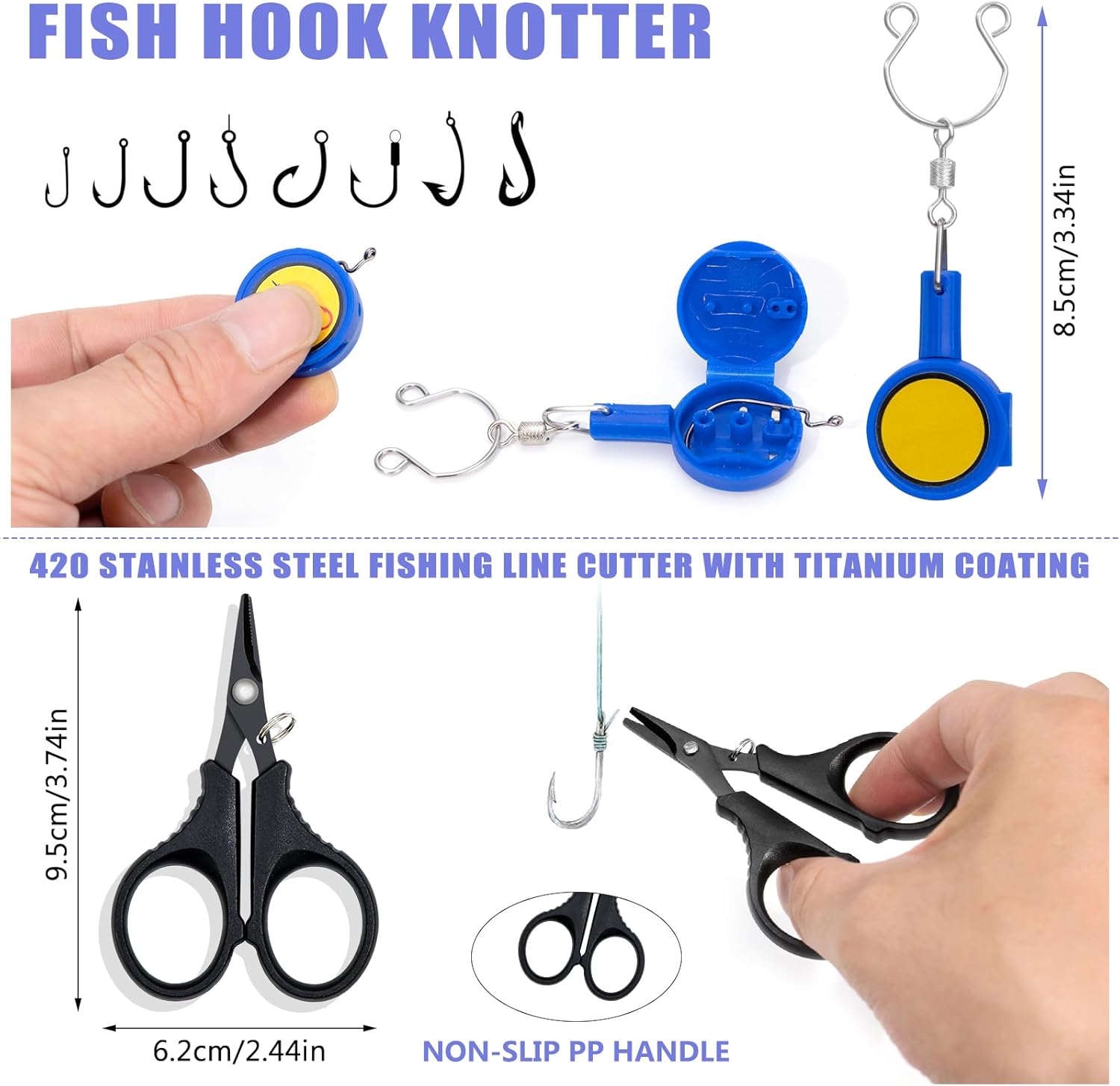 Fishing Tool Kit, 12 Pieces Fishing Gear, Fishing Pliers with Lanyard, Fillet Knife, Fish Lip Gripper, Fly Ice Fishing Hook Knotter, Anti-Cutting Gloves - Image 5