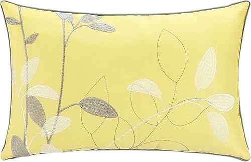 Miniatura 9 de Chic Home, set de cama de 8 unidades, colcha bordada con diseño floral., Microfibra, Amarillo, King