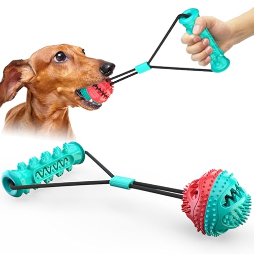 CYBERNOVA Brinquedo interativo para cães para mastigadores agressivos, quebra-cabeças para cães, brinquedo de bola dispensadora de alimentos, brinquedo para cães, vara molar serrilhada para puxar a