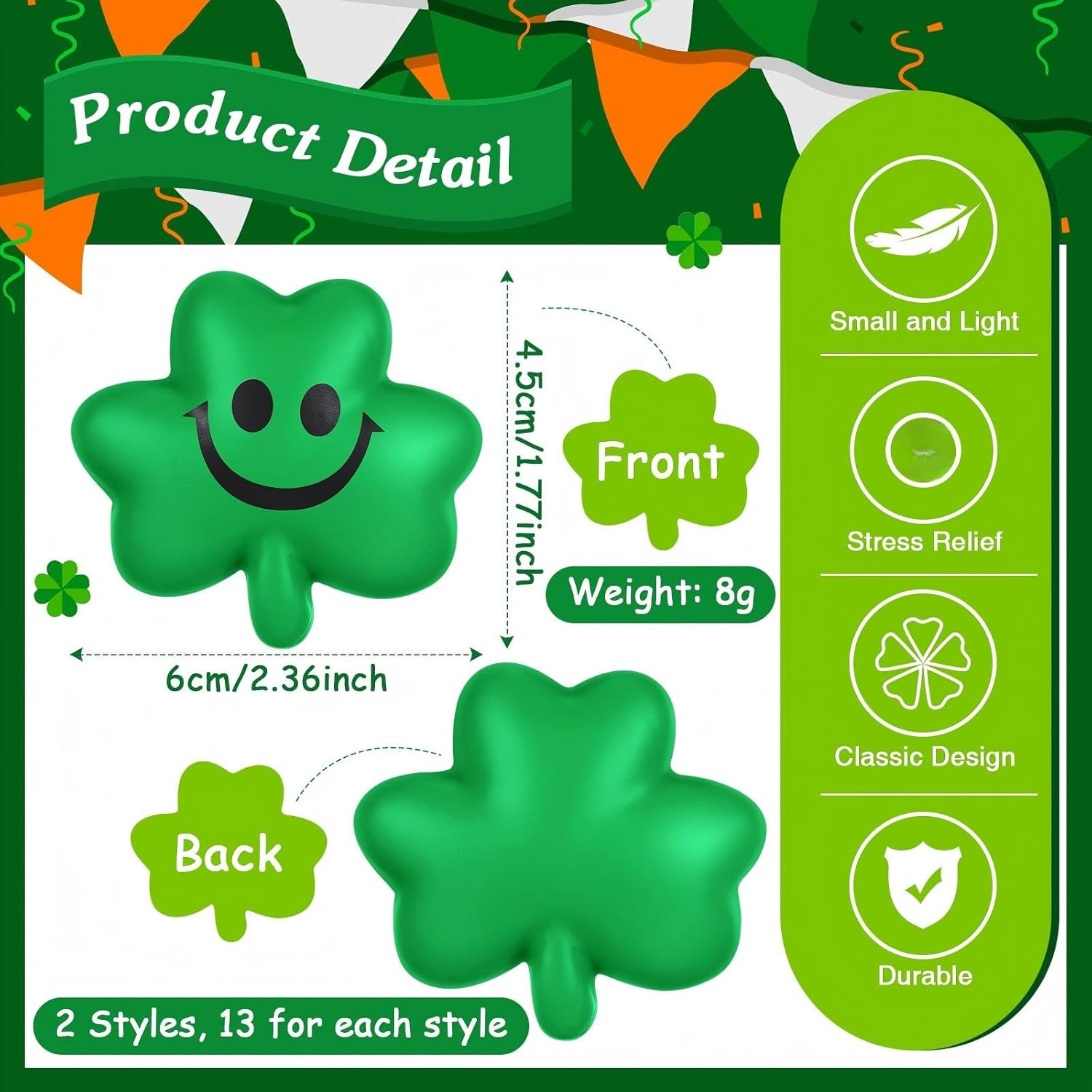 Civaner 30 Pieces St. Patrick's Day Toys Clover Stress Balls Bulk Green Mini Foam Shamrock Stress Relief Balls for St. Patrick's Day Party Decoration Carnival Rewards