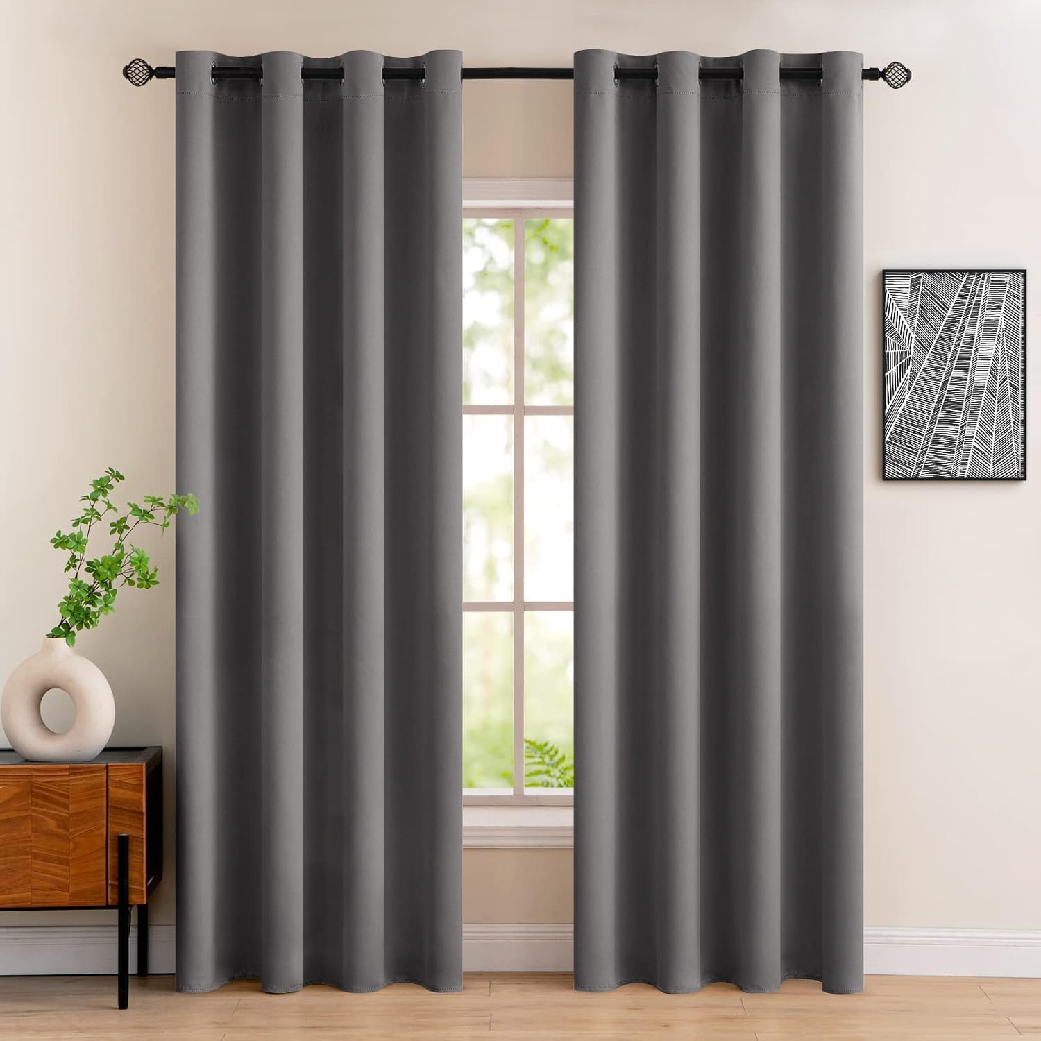 MIULEE Grey Blackout Curtains for Living Room 2 Panel Set, Premium Eyelet Curtains for Bedroom, Thermal Insulated Window Curtain Drapes, Black Out Curtain 88 Drop, Each Panel 55 x 88 Inches