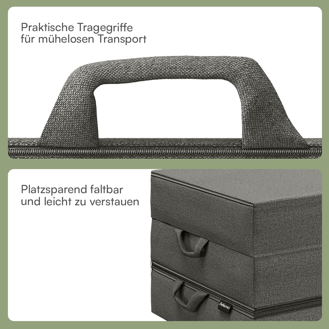 Bellamio Lomme Klappmatratze 90x200 cm – Faltmatratze extra dick 15 cm – Gästematratze Dunkelgrau – klappbare Reisematratze mit Tragegriffen – Faltbare Camping Matratze – Bezug abnehmbar & waschbar