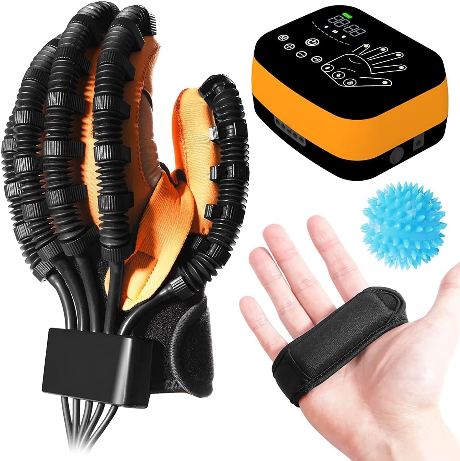 Stroke Hemiplegia Arthritis Patient Finger and Hand Function Rehabilitation Trainer Training Robots Rehab Gloves Left Recovery Exercise Medical Equipment, Orange