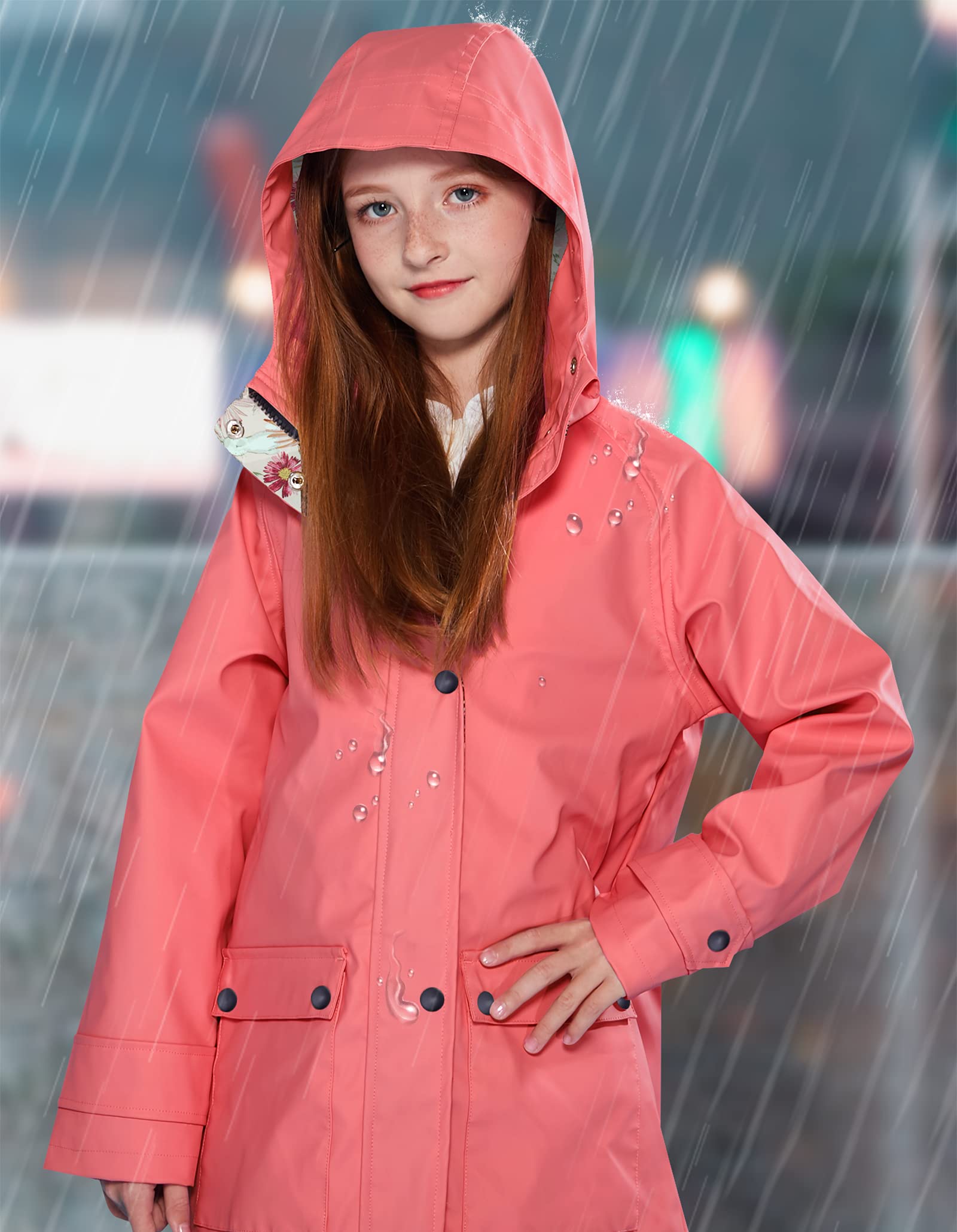 SOLOCOTE Veste de pluie pour enfants avec capuche imperméable et coupe-vent sac à dos en caoutchouc doublé pour filles et garçons