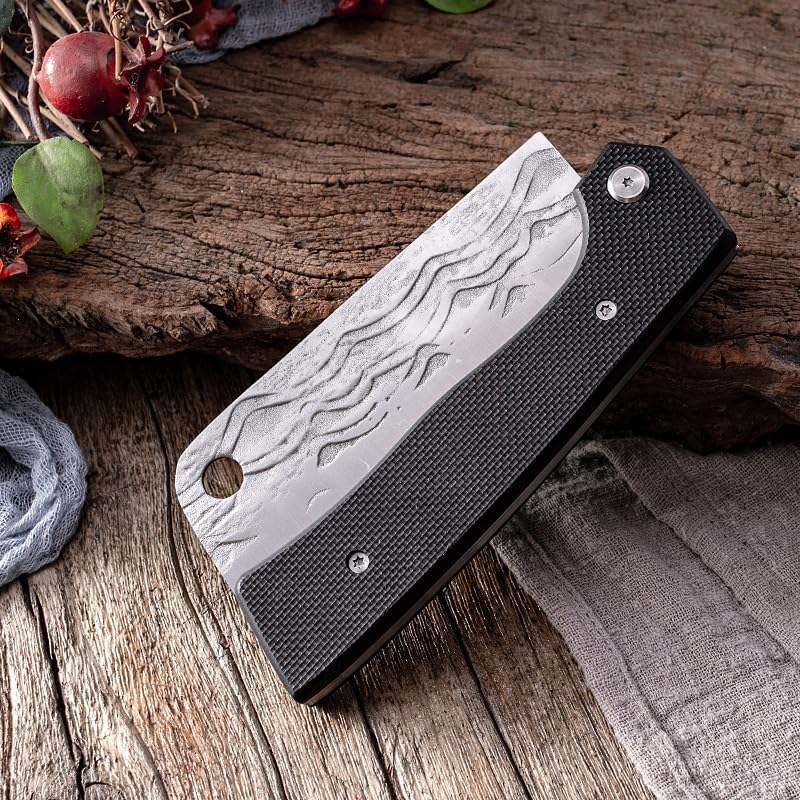 Meat Cleaver,Cleaver Knife 5 Inch Folding Knife Sharp Cleaver Slicing Chef Nakiri Camping Kitchen Knives Cooking Tools Handmade Forged Knives, LAMAJIGA5844