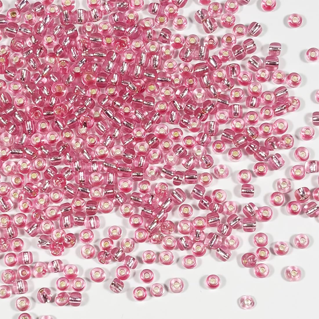 Bulk Seed Beads 110 Grams About 1600pcs, 4mm 6/0 Pink Glass Craft for Making Earrings, Bracelets, Pendants, Waist Jewelry,DIY Handmade Seed Beads(Pink Silver Core)
