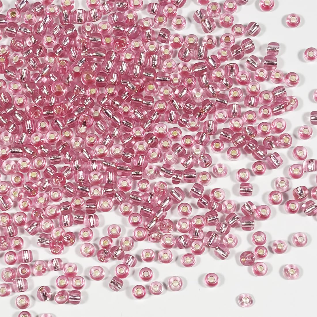 4mm 6/0 Pink Glass Beads 110g About 1600pcs for Making Earring Bracelet Pendant Waist Jewelry DIY Handmade Beads (Pink Silver Core)