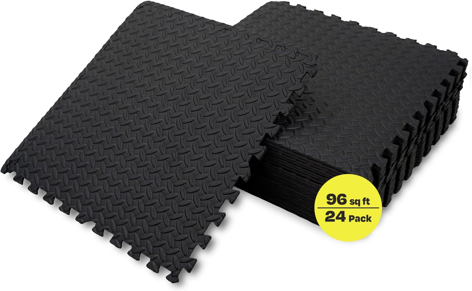 Gym Flooring Exercise Mats - 96 Sq Ft (24-Pack) Interlocking Foam Floor Tiles are Shock Absorbing & Slip Resistant - Non-Toxic Materials Home Workout Equipment