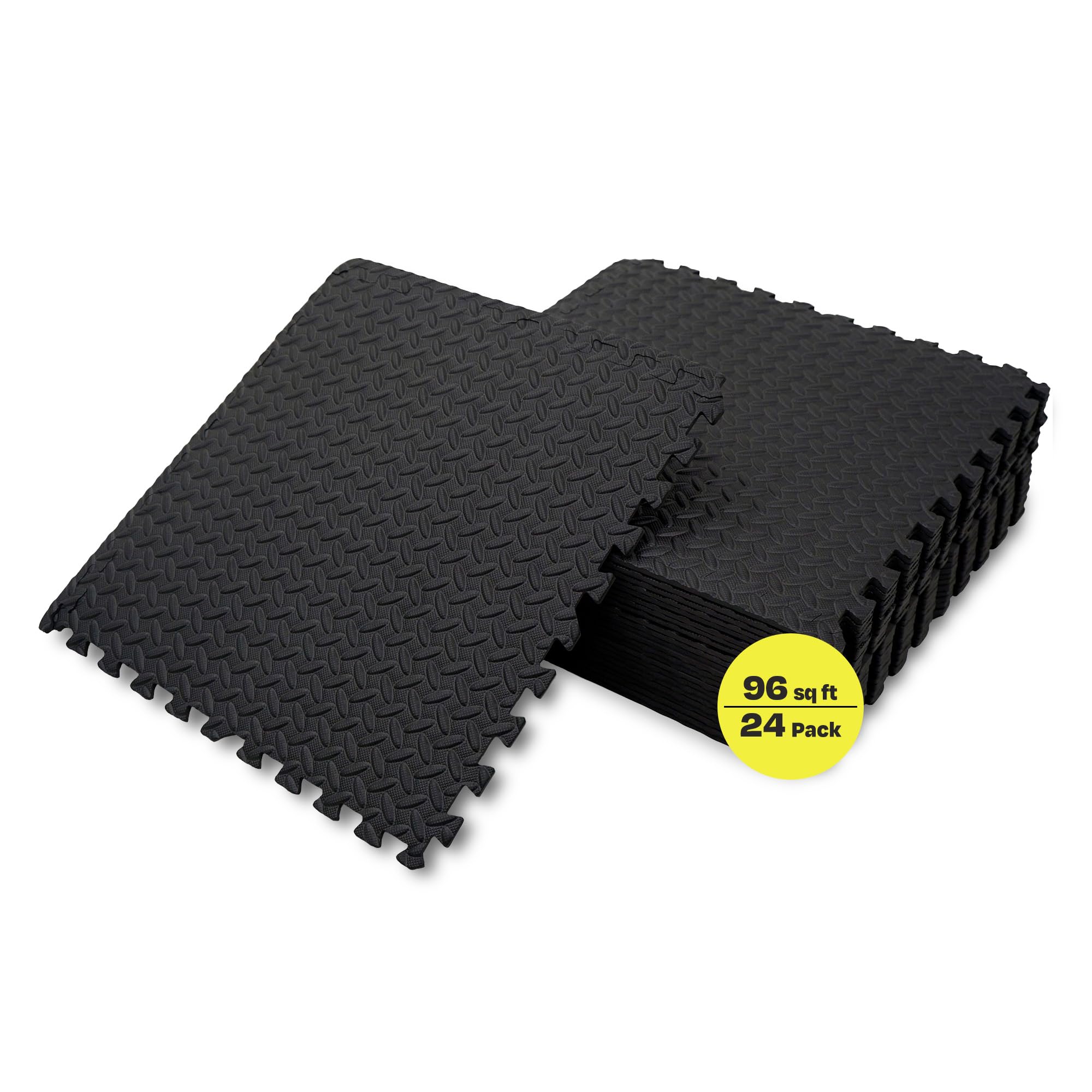 Centr Gym Flooring Exercise Mats - 96 Sq Ft (24-Pack) Interlocking Foam Floor Tiles are Shock Absorbing & Slip Resistant - Non-Toxic Materials Home Workout Equipment