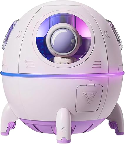 Spaceship Cool Mist Humidifier with Flame Night Light, 200mL Essential Oil Diffuser, Quiet Ultrasonic Humidifiers for Home, Aroma Air Diffuser, Waterless Auto Shut-Off Protection (Purple)