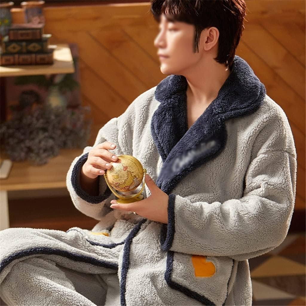 Winter Men's Nightgown Suit Soft Warm Coral Fleece Nightgown for Men Warm Bathrobe Male Dressing Gown Robes Sets