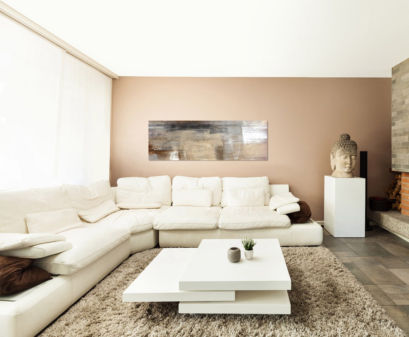 Paul Sinus Art Panoramabild XXL auf Leinwand und Keilrahmen 180x70cm Malerei Kunstwerk abstrakt braun beige