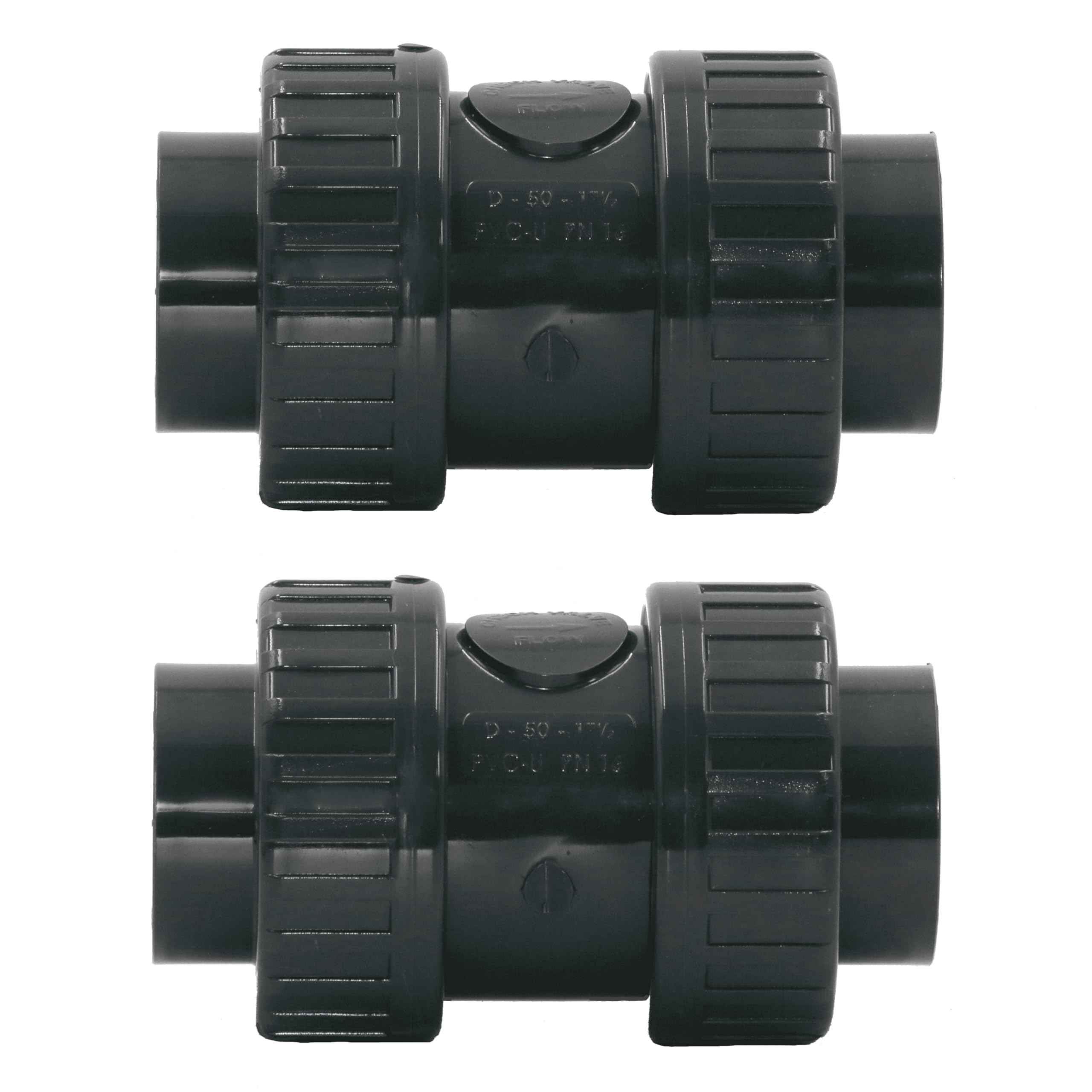 HAF® 2 x zawór zwrotny PCW szary z 2 x 50 mm mufą klejącą | obciążony sprężyną | stożkowy zawór zwrotny z szarego PVC U do wszystkich rurociągów | Jakość: Made in Europe - ilość: 2 sztuki