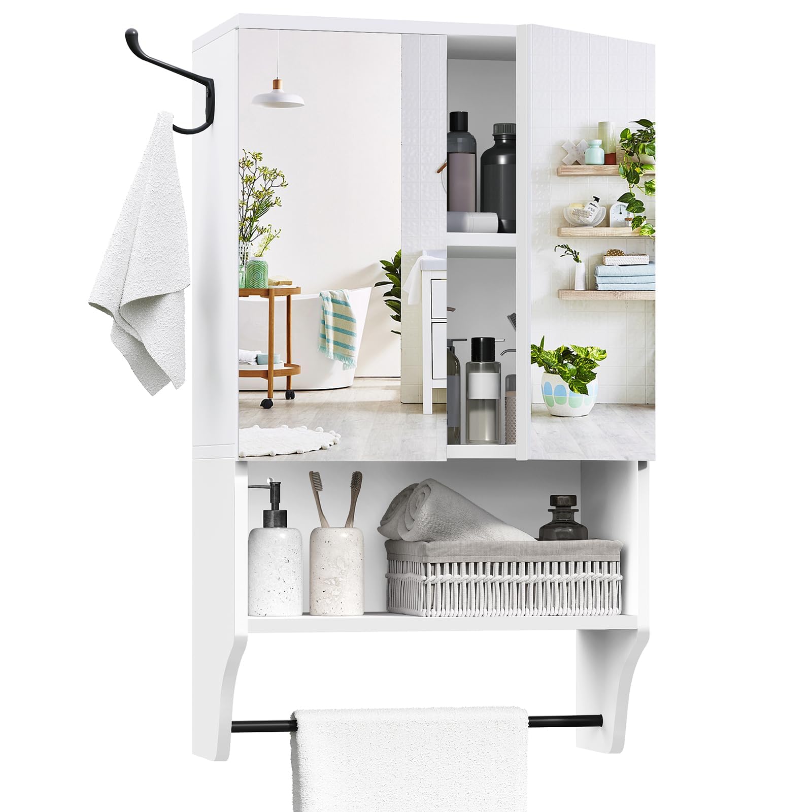 Bathroom Wall Cabinet with Mirror Medicine Cabinet with 2 Door and Adjustable Shelf Wall Mounted Over The Toilet