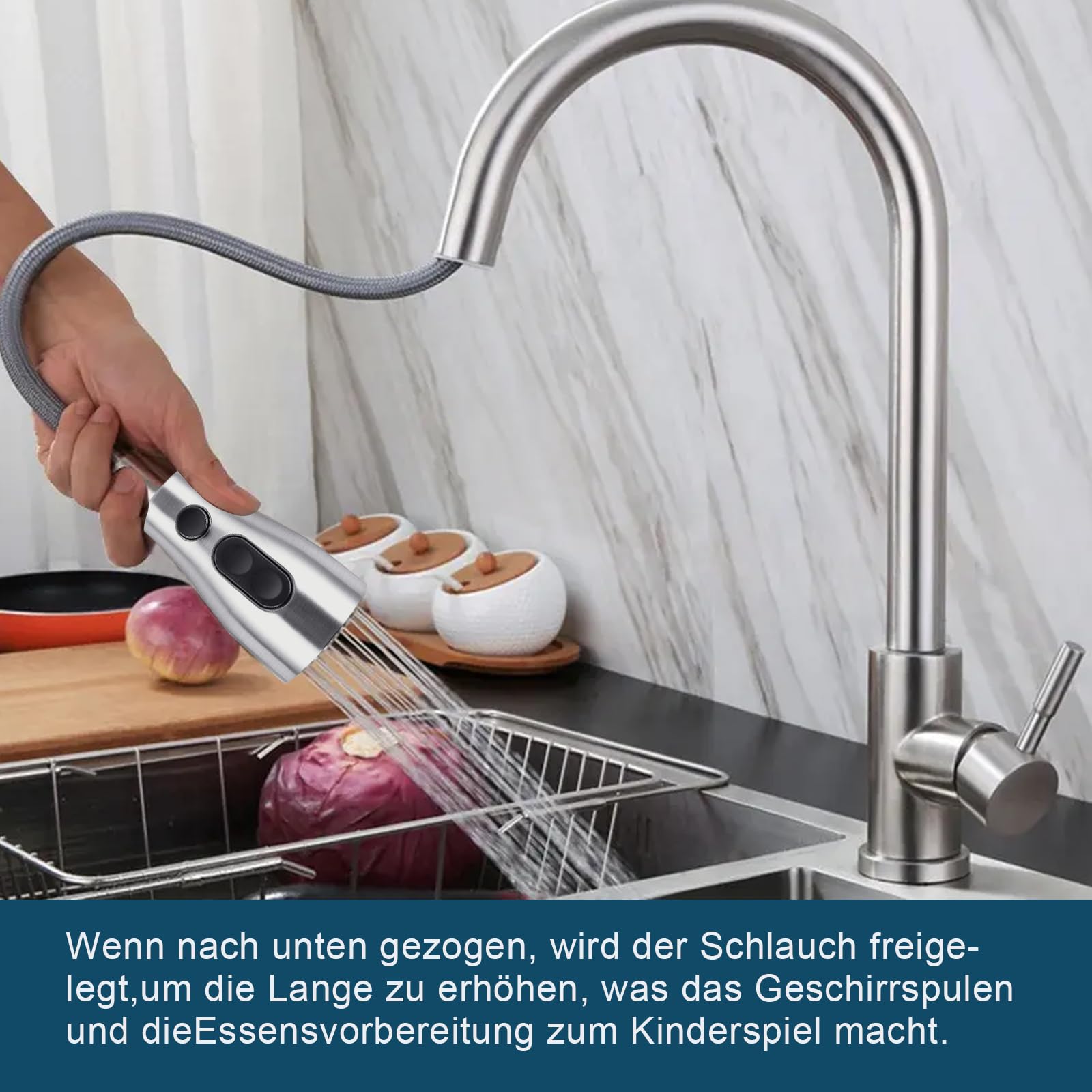 SURFOU Kraan Keuken Uittrekbare Slang, Keukenkraan Met Douche Hoge Druk Gootsteen Roestvrij Staal Sproeier Tap 2105256621
