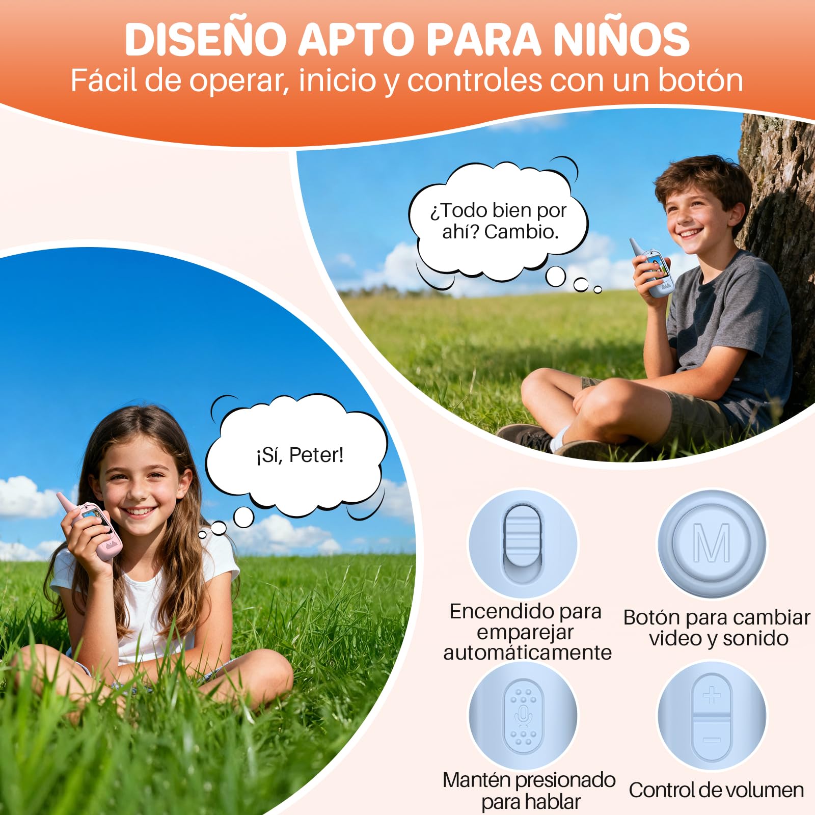 FUNYKICH Walkie Talkie de Video para Niños 3-12 Años(Paquete de 2), Walkie Talkies Recargable con 6 Efectos de Voz, Largo Alcance 350M, Regalo Ideal Cumpleaños, Hogar,Exterior,Patio,Senderismo — view 4