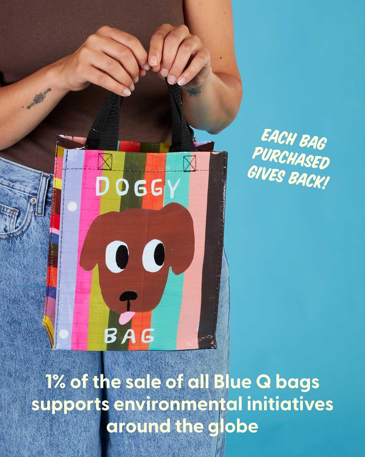 Blue Q Handy Tote Bag - Doggy Bag - Recycled & Reusable Sturdy Canvas Shopping Bag with Quirky Art and Handles, 95% Recycled Material, Ideal for Lunch, Gift, Groceries 10" h x 8.5" w x 4.5" d