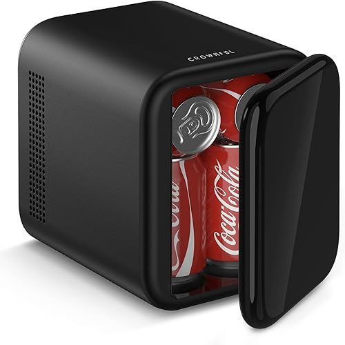 CROWNFUL Mini nevera portátil para el cuidado de la piel de 4 litros6 latas, AC12V CC enfriador y calentador personal para dormitorio, automóvil,