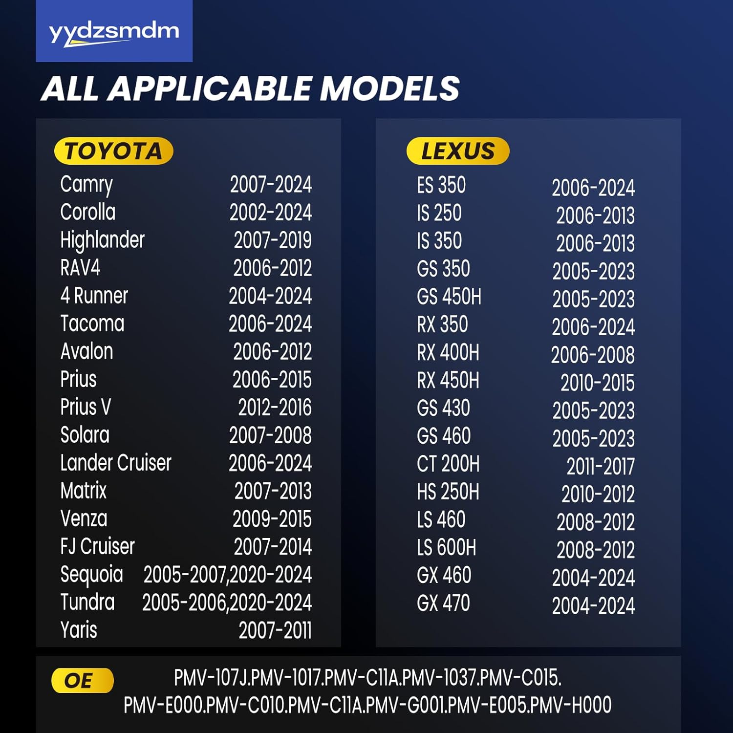 315Mhz Pre-Programmed TPMS,Compatible with Toyota Camry 2007-2024 | Tacoma 2006-2024 | Highlander 2007-2019 Tire Pressure Monitoring Sensor OE# PMV-107J(Set of 4)