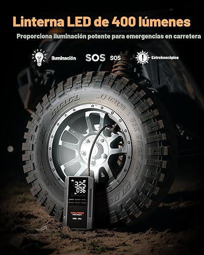 Miniatura 6 de WOLFBOX Arrancador de salto de 4000 A con compresor de aire de 160 PSI, refuerzo de batería de coche de 12 V, carga rápida de 65 W, inflador de