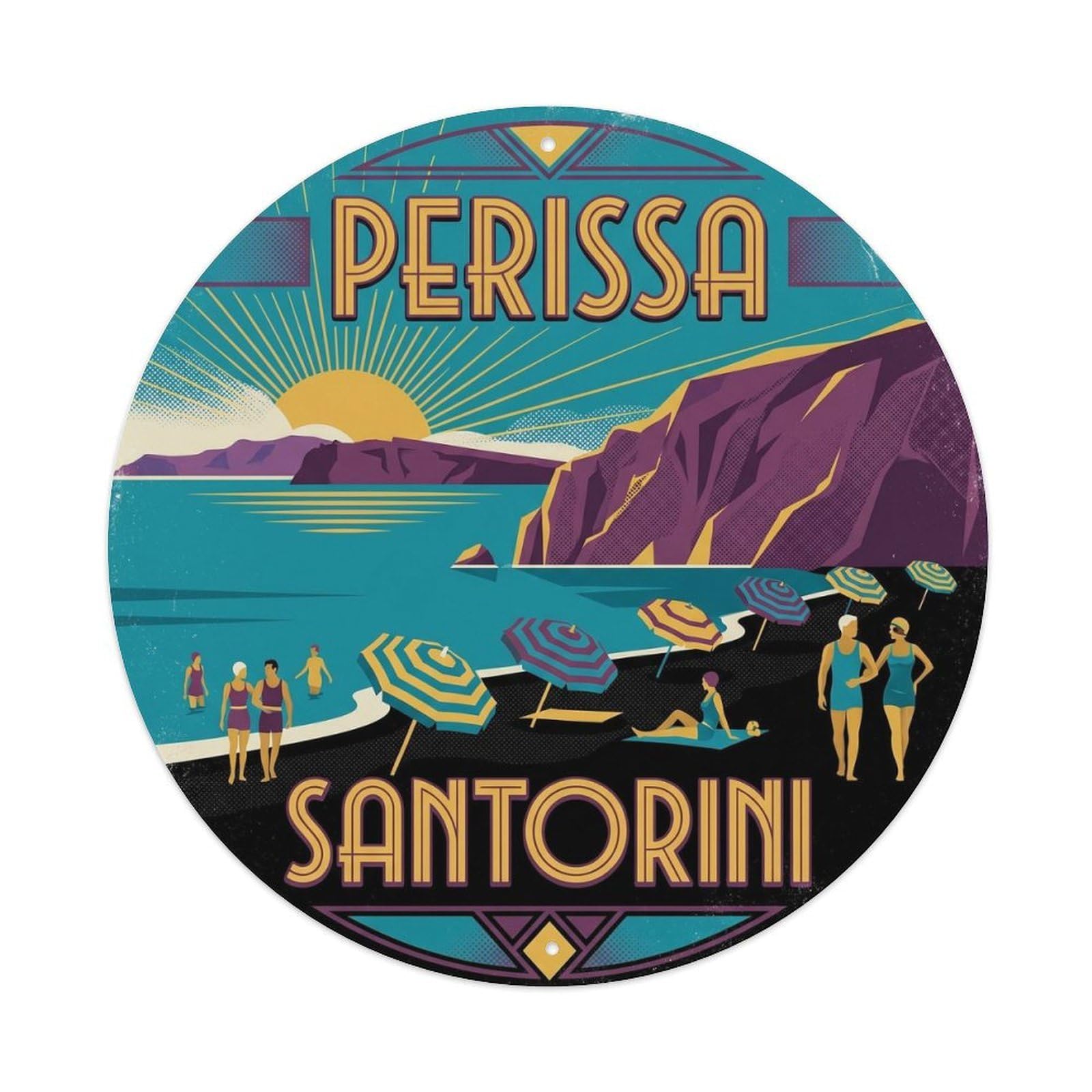 Perissa Beach Volcanic Sand Santorini Greece Aegean Sea Metal Tin Sign