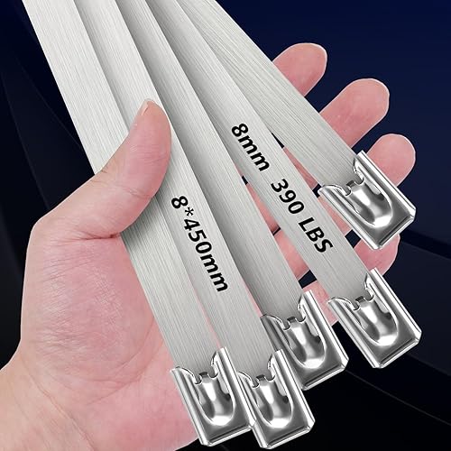 Miniatura 8 de Bridas de metal de 24 pulgadas, bridas de acero inoxidable largas, 20 bridas de correa autobloqueante resistentes, bridas de acero para cables, 500