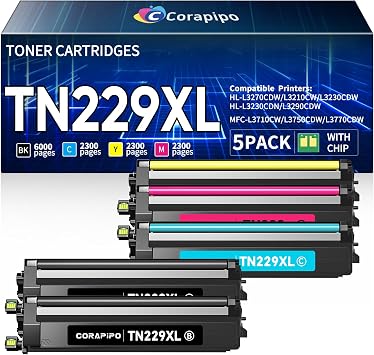 TN229XL High Yield Toner Cartridge Set 5 Pack Compatible for Brother TN229/XL/V TN229 XL 229XL Toner Cartridge Work with MFC-L3780CDW MFC-L3720CDW HL-L3220CDW HL-L3280CDW HL-L3295CDW Printer