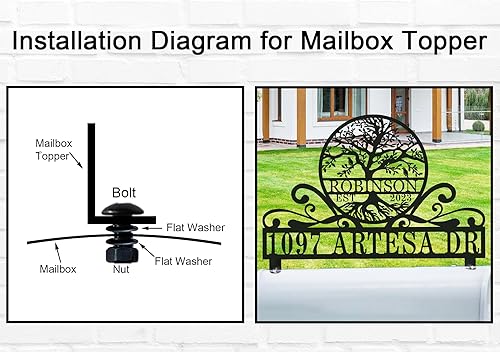 Miniatura 5 de Cartel de metal personalizado para buzón de correo del árbol de la vida, números de casa para buzón, placa de dirección de metal personalizada,
