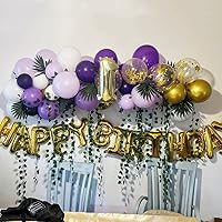 Vista 3 de Juego de 60 globos de color morado y blanco para cumpleaños de niñas, temática de princesa con confeti dorado, globos de látex de 12 pulgadas