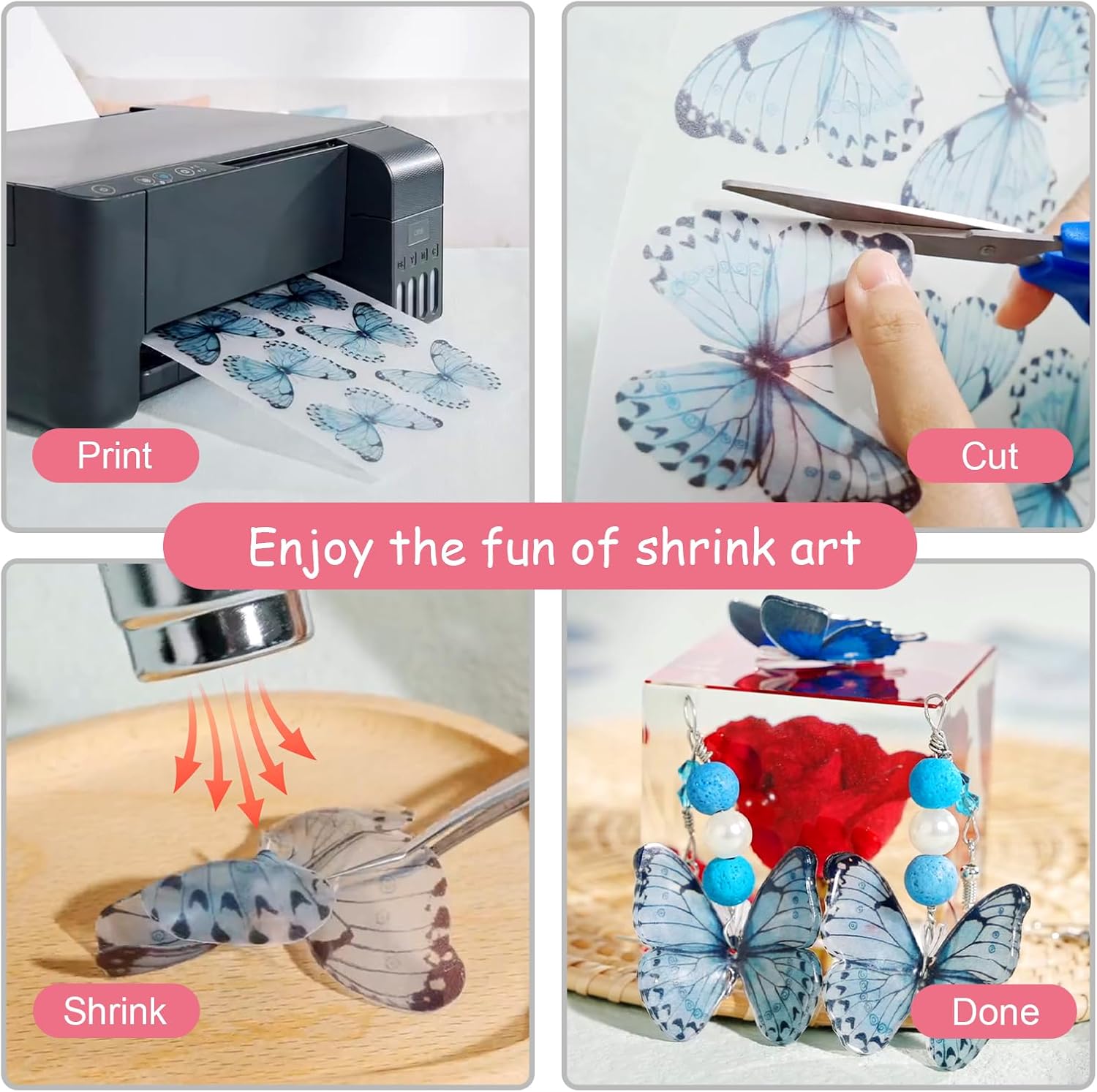 Auihiay 24 Sheets Printable Shrink Dink Sheets, Semi-Transparent Shrinky Films Papers for Inkjet Printer, Printable Shrinky Plastic for DIY Crafts Gifts and Keychain Making Christmas Ornament