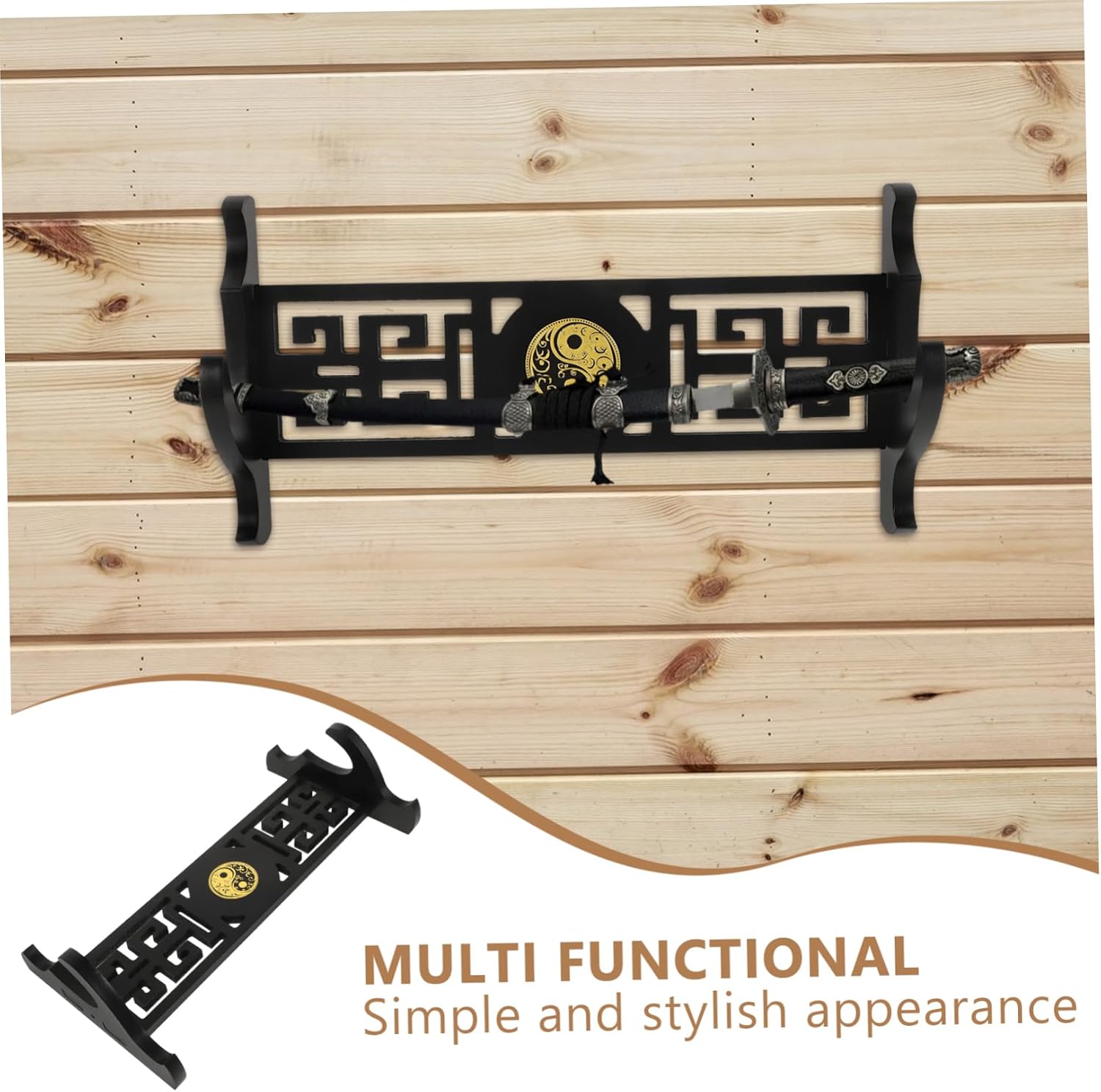 Wooden Holder Wall Mount Decorative Display Rack Elegant Hollow Design Easy Installation for Vertical Stand Space-saving Household Decoration
