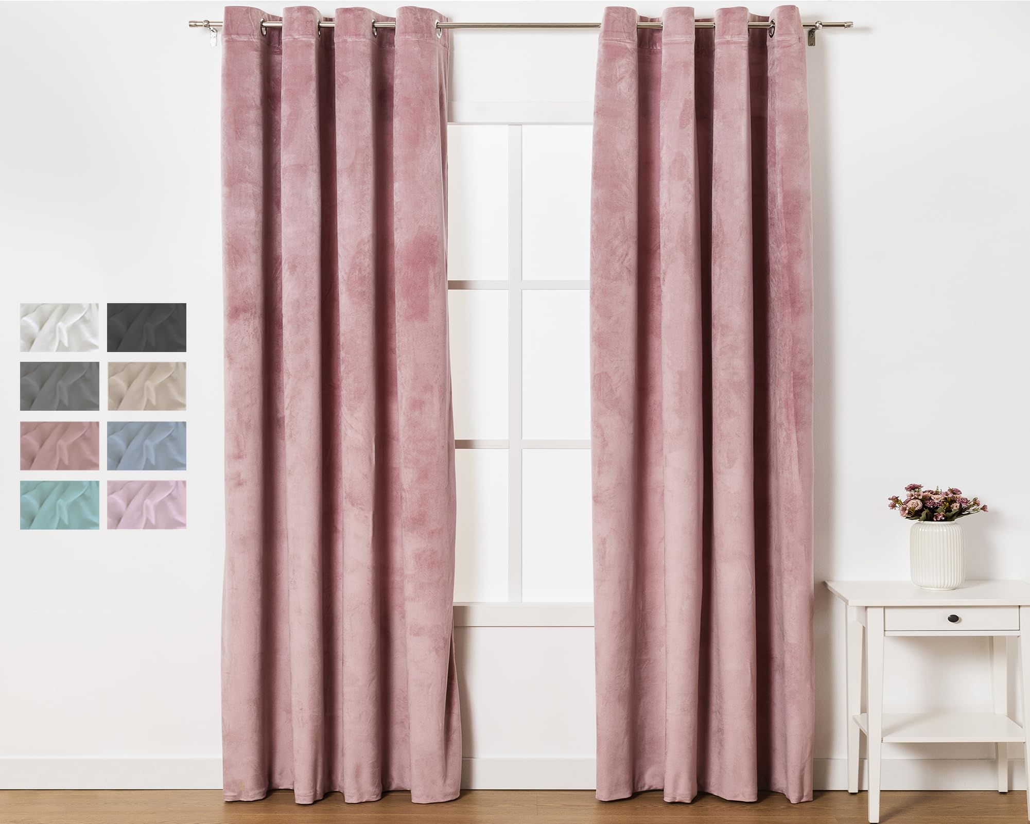 TRAMAS+ Pack 2 Cortinas Terciopelo Opacas Aislante Térmico, Protección Solar y Anti Luz, para Ventana Salón Habitación y Dormitorio - (Rosa Palo)