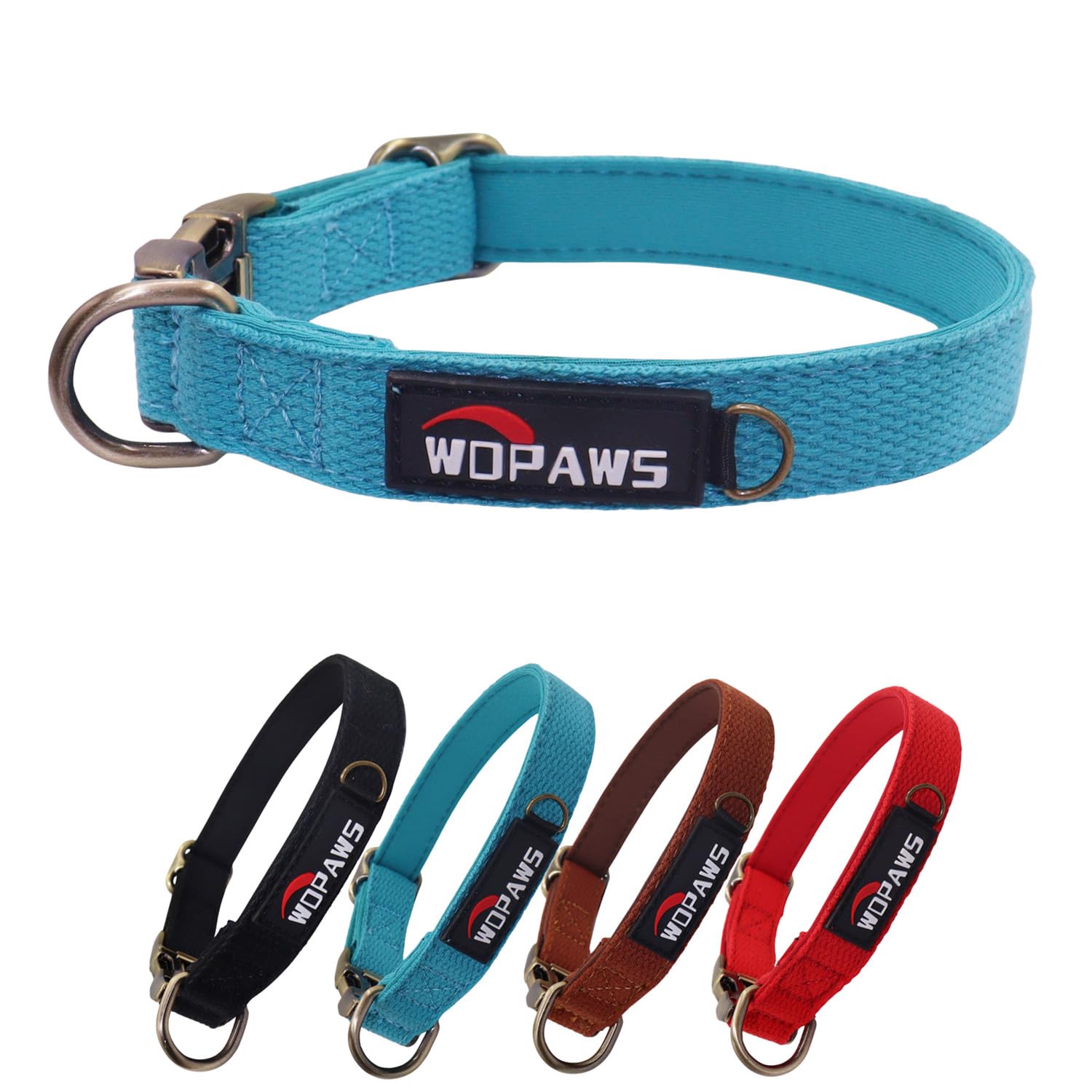 WDPAWS Dog Collar Polyester Cotton Webbing with Neoprene Inner Quick Release Bronze-Colored Buckle for Small Dogs (Blue, S)